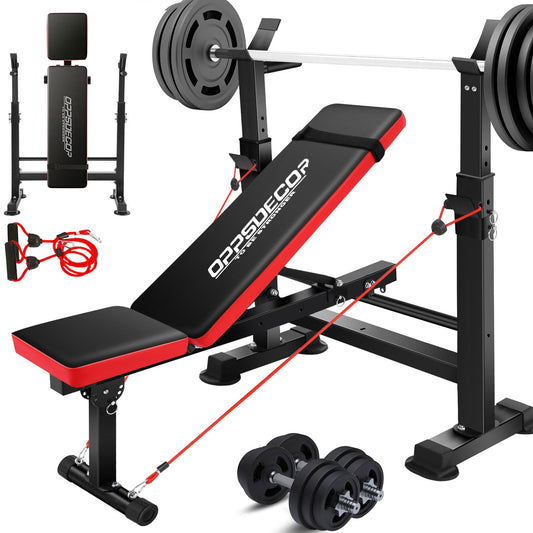 OPPSDECOR 660lbs 6 in 1 Weight Bench Set with Squat Rack Adjustable Workout Bench with Leg Developer Preacher Curl Rack Fitness Strength Training for Home Gym